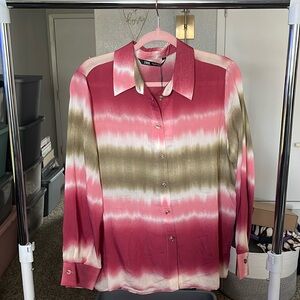 NWT ZARA Tie Dye Wrinkle Design SZ L Button Front Blouse.